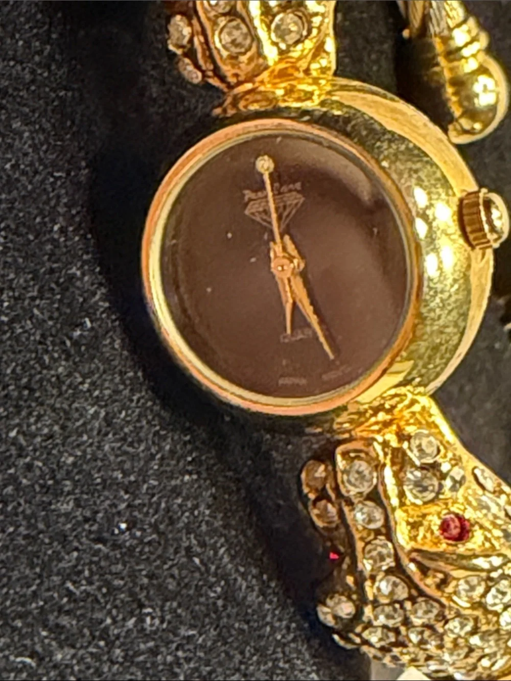 Vintage Park Lane Double Leopard Head Quartz Watch Black Dial and Red Eyes